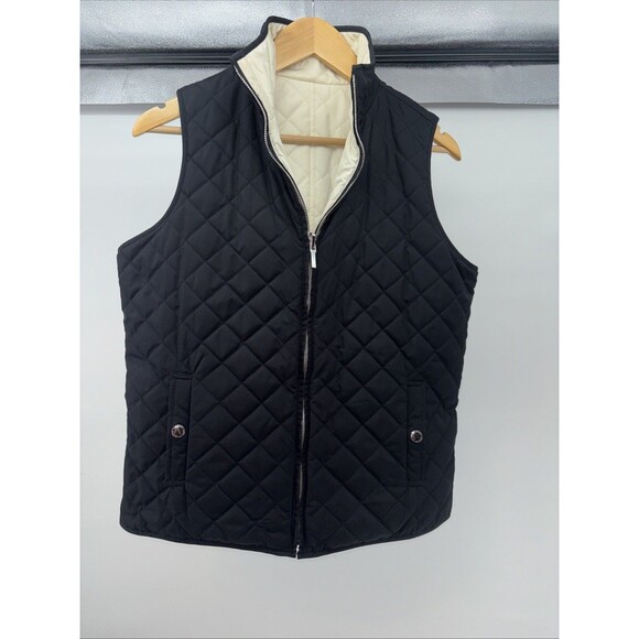 Lauren Ralph Lauren Black Cream Zip Quilted Reversible Vest Pockets M EUC - Picture 12 of 14